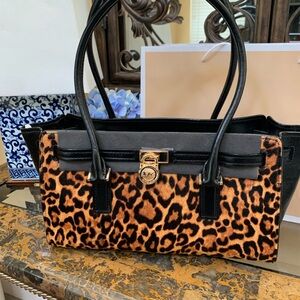 Hamilton Leopard Print Shoulder Bag with Black Accents